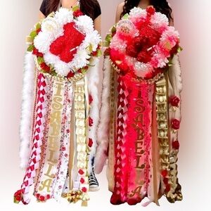 Homecoming Mum Corsage in white with Gold also mum braids in any color combo